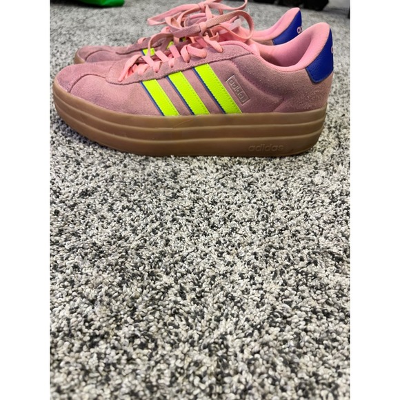 Adidas Court Platform Pink Suede Sneakers Shoes Women's Size 9.5 Neon Stripes‎ - Picture 5 of 10